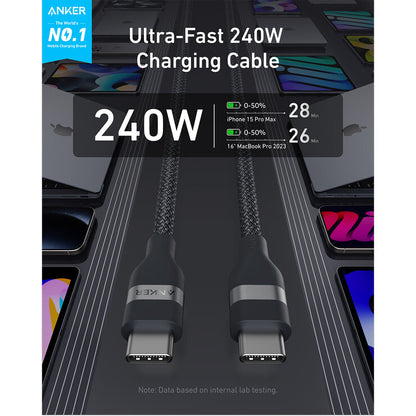 Anker Prime Charger (100W, 3 Ports, GaNPrime) with 0.9m & 1.8m 240W USB-C Cables