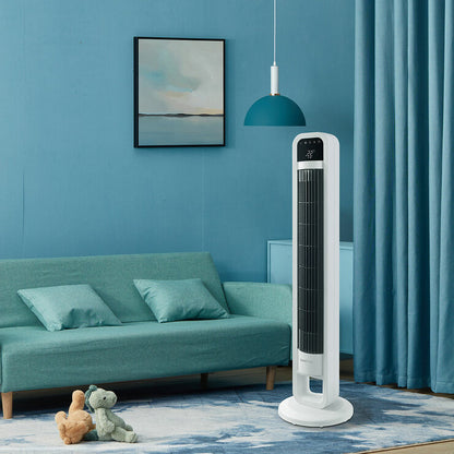 OmniBreeze Tower Fan with Internal Oscillation & Remote Control in White