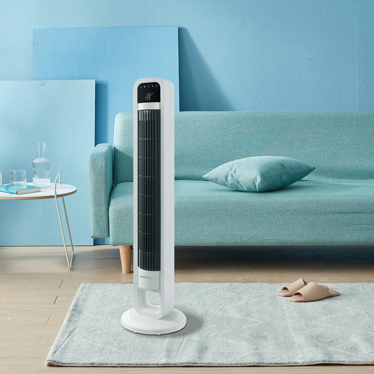 OmniBreeze Tower Fan with Internal Oscillation & Remote Control in White