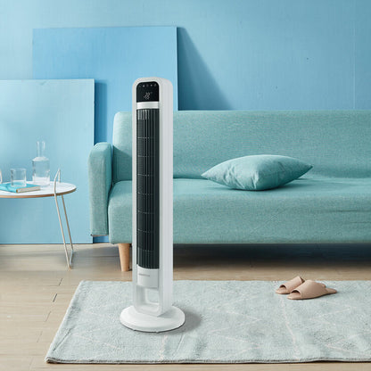 OmniBreeze Tower Fan with Internal Oscillation & Remote Control in White