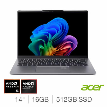 Acer Swift Go 14 Inch OLED Copilot+ Laptop, AMD Ryzen AI 5, 16GB RAM, 512GB SSD