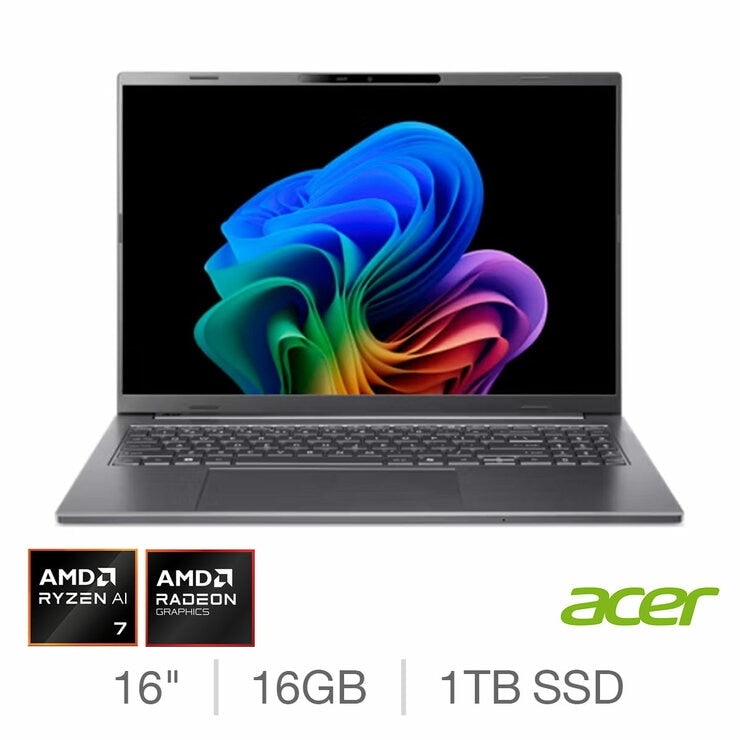 Acer Aspire 16 AI 16 Inch OLED Copilot+ Laptop, AMD Ryzen AI 7, 16GB RAM 1TB SSD