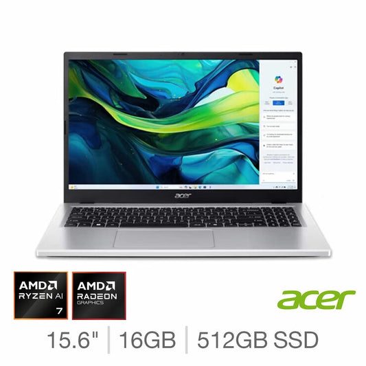 Acer Aspire Lite 15.6 Inch Copilot+ Laptop, AMD Ryzen 7, 16GB RAM, 512GB SSD