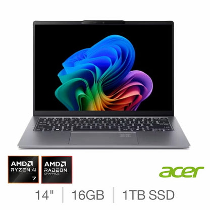 Acer Swift Go 14 Inch OLED Copilot+ Laptop, AMD Ryzen AI 7, 16GB RAM, 1TB SSD