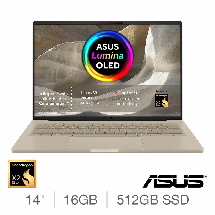 ASUS Zenbook UX3407NA-QD182W 14 Inch OLED Laptop, Snapdragon, 16GB RAM 512GB SSD