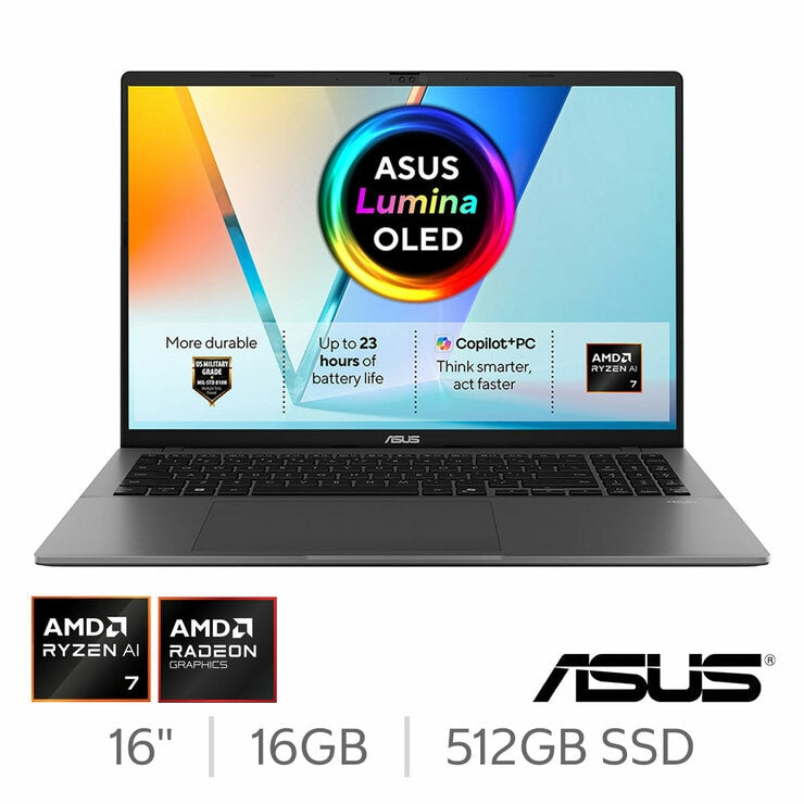 ASUS Vivobook S M3607GA-SH011W 16 Inch OLED Laptop, AMD Ryzen AI 7, 16GB, 512GB