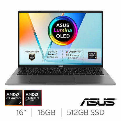 ASUS Vivobook S M3607GA-SH011W 16 Inch OLED Laptop, AMD Ryzen AI 7, 16GB, 512GB