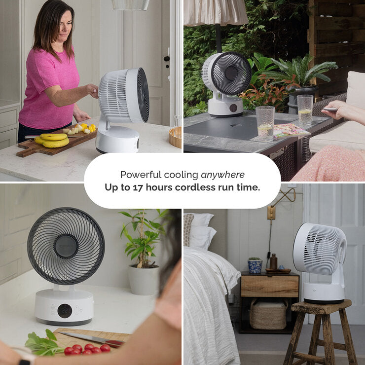 Meaco Sefte 8 Inch Rechargeable Battery Air Circulator Cooling Fan in White