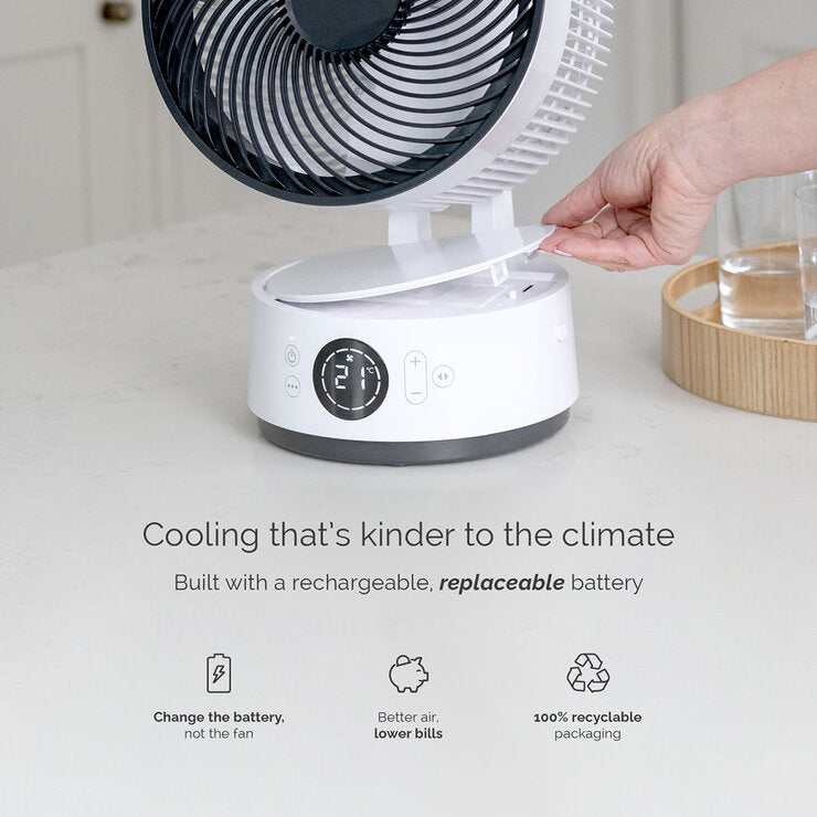 Meaco Sefte 8 Inch Rechargeable Battery Air Circulator Cooling Fan in White