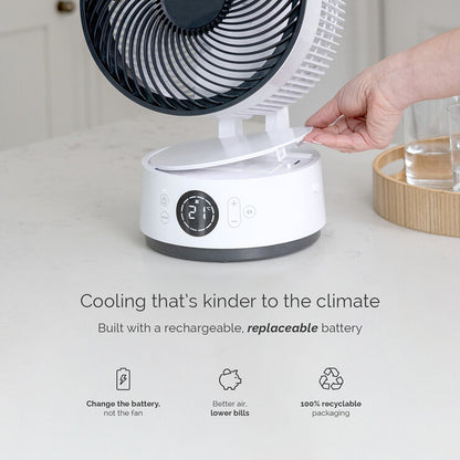 Meaco Sefte 8 Inch Rechargeable Battery Air Circulator Cooling Fan in White