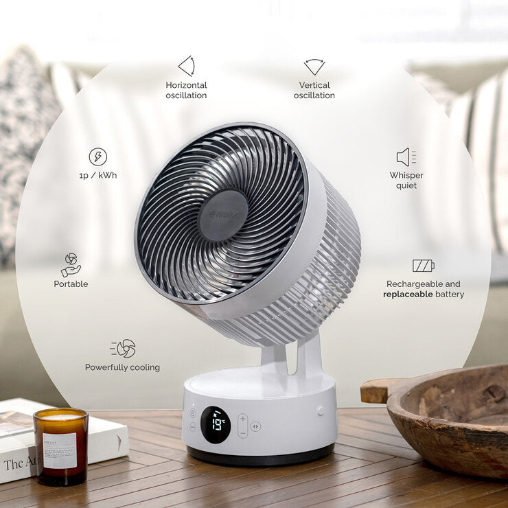 Meaco Sefte 8 Inch Rechargeable Battery Air Circulator Cooling Fan in White