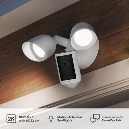 Ring Retinal 2K Floodlight Security Camera (2nd Gen) Wired in White, Pack of 2