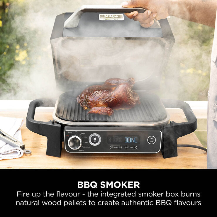 Ninja OG703UK Woodfire Electric BBQ Grill & Smoker in Grey