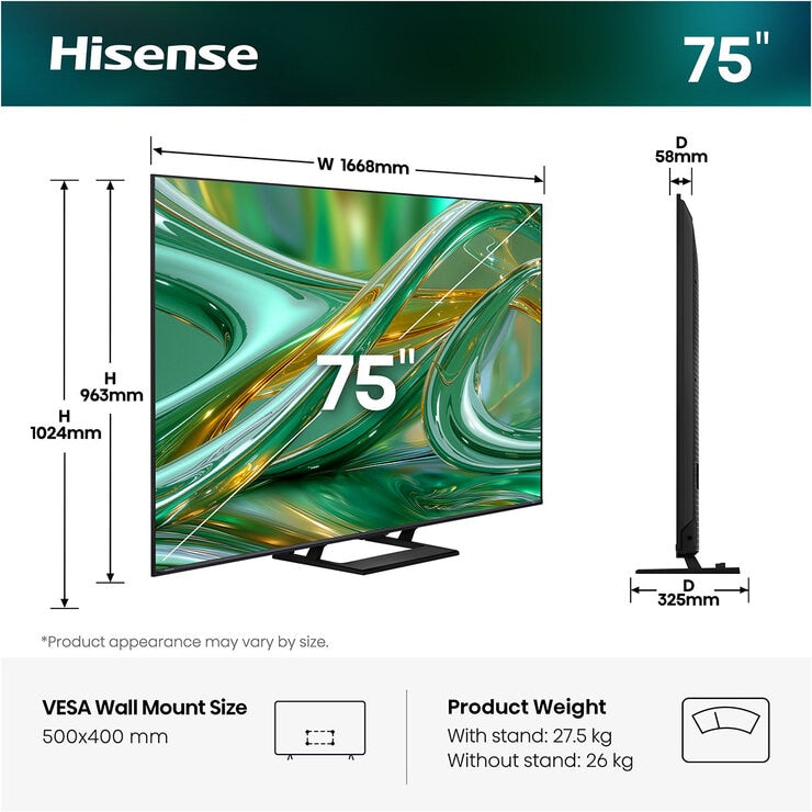Hisense 75E8STUK 75 Inch Mini LED HD Smart TV 667005