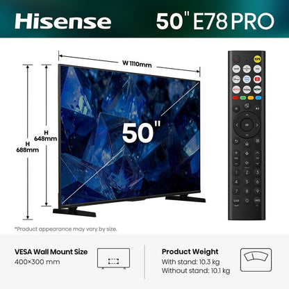 Hisense 50E78STUK PRO 50 Inch QLED HD Smart TV