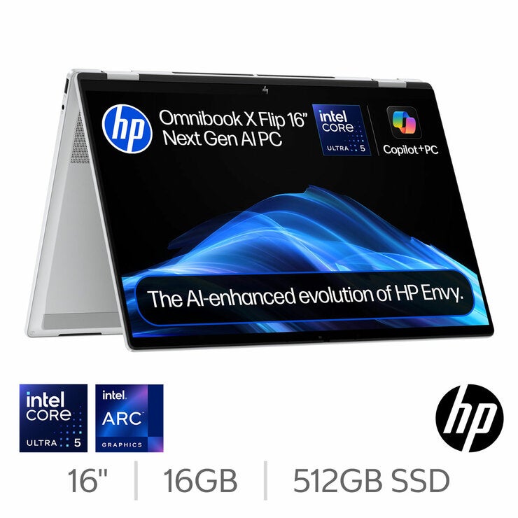 HP Omnibook X Flip 16 Inch 2-in-1 Laptop, Intel Core Ultra 5, 16GB RAM 512GB SSD