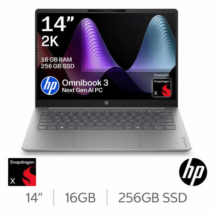 HP Omnibook 3 14 Inch Laptop, Copilot+ PC, Snapdragon X, 16GB RAM, 256GB SSD