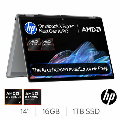 HP Omnibook X Flip 14 Inch 2-in-1 OLED Laptop, AMD Ryzen AI 7, 16GB RAM, 1TB SSD