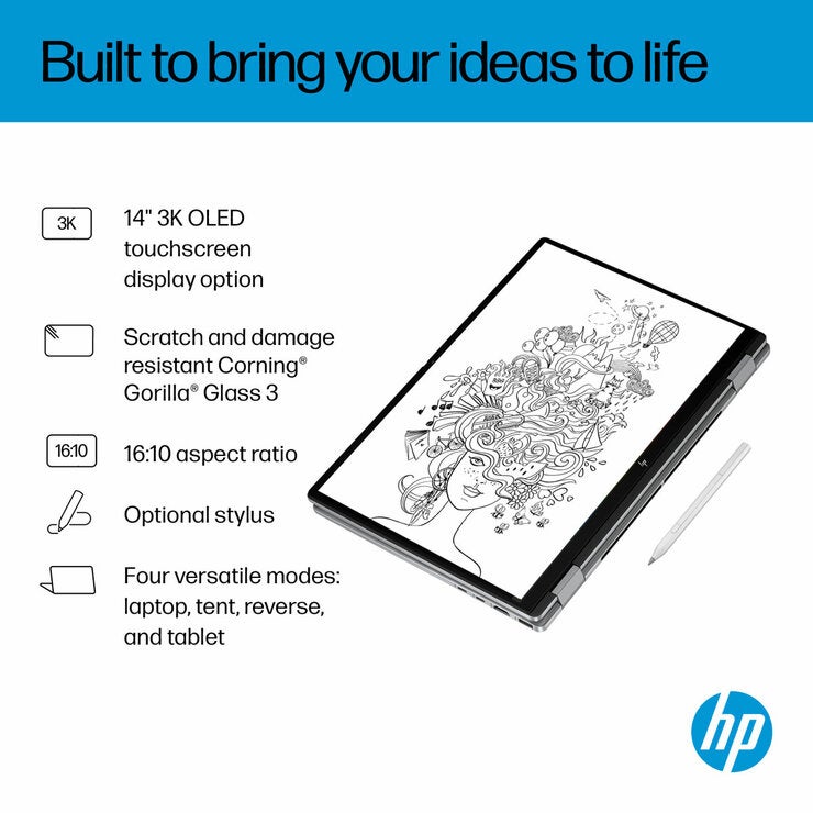 HP Omnibook X Flip 14 Inch 2-in-1 OLED Laptop, AMD Ryzen AI 7, 16GB RAM, 1TB SSD