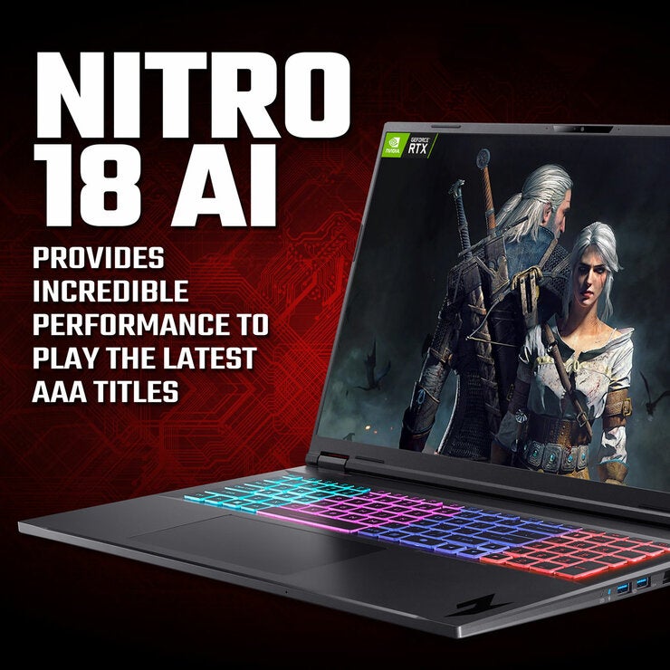 Acer Nitro 18 AI 18 Inch Gaming Laptop, AMD Ryzen AI 7, 16GB, 1TB, RTX 5070 Ti