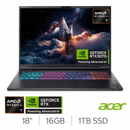 Acer Nitro 18 AI 18 Inch Gaming Laptop, AMD Ryzen AI 7, 16GB, 1TB, RTX 5070 Ti