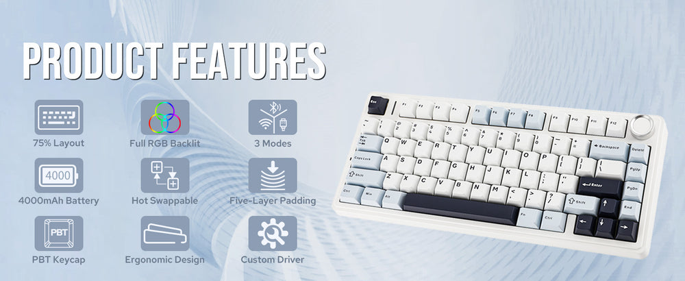 AULA F75 Gasket Wireless Mechanical Keyboard in Light Blue
