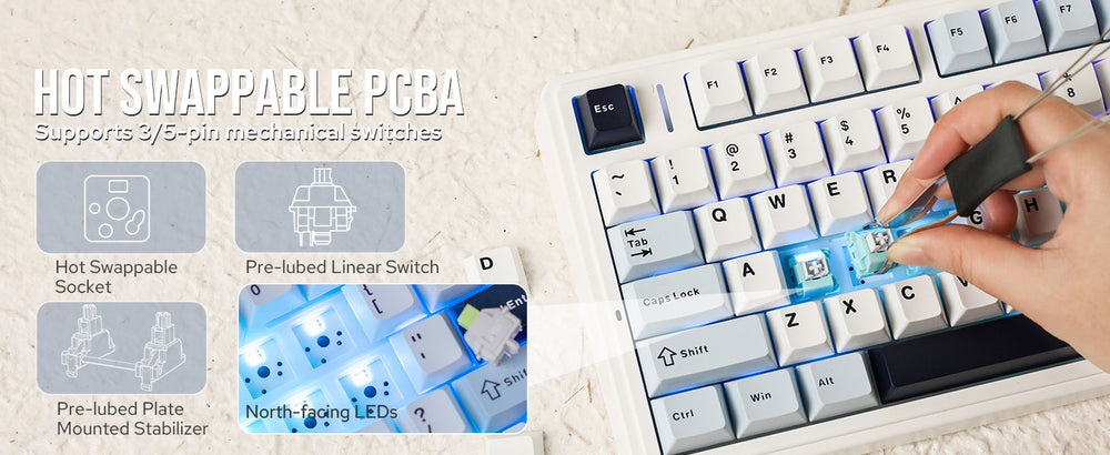 AULA F75 Gasket Wireless Mechanical Keyboard in Light Blue