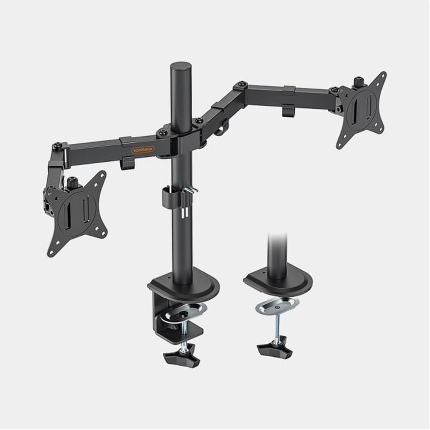 VonHaus Dual Monitor Stand for 13-32 Inch Screens, Twin Monitor Mount with Desk Clamp, Height Adjustable, Easy Assemble Stand with Full Tilt, Rotation & Swivel Arms, VESA 75x75 & 100x100mm