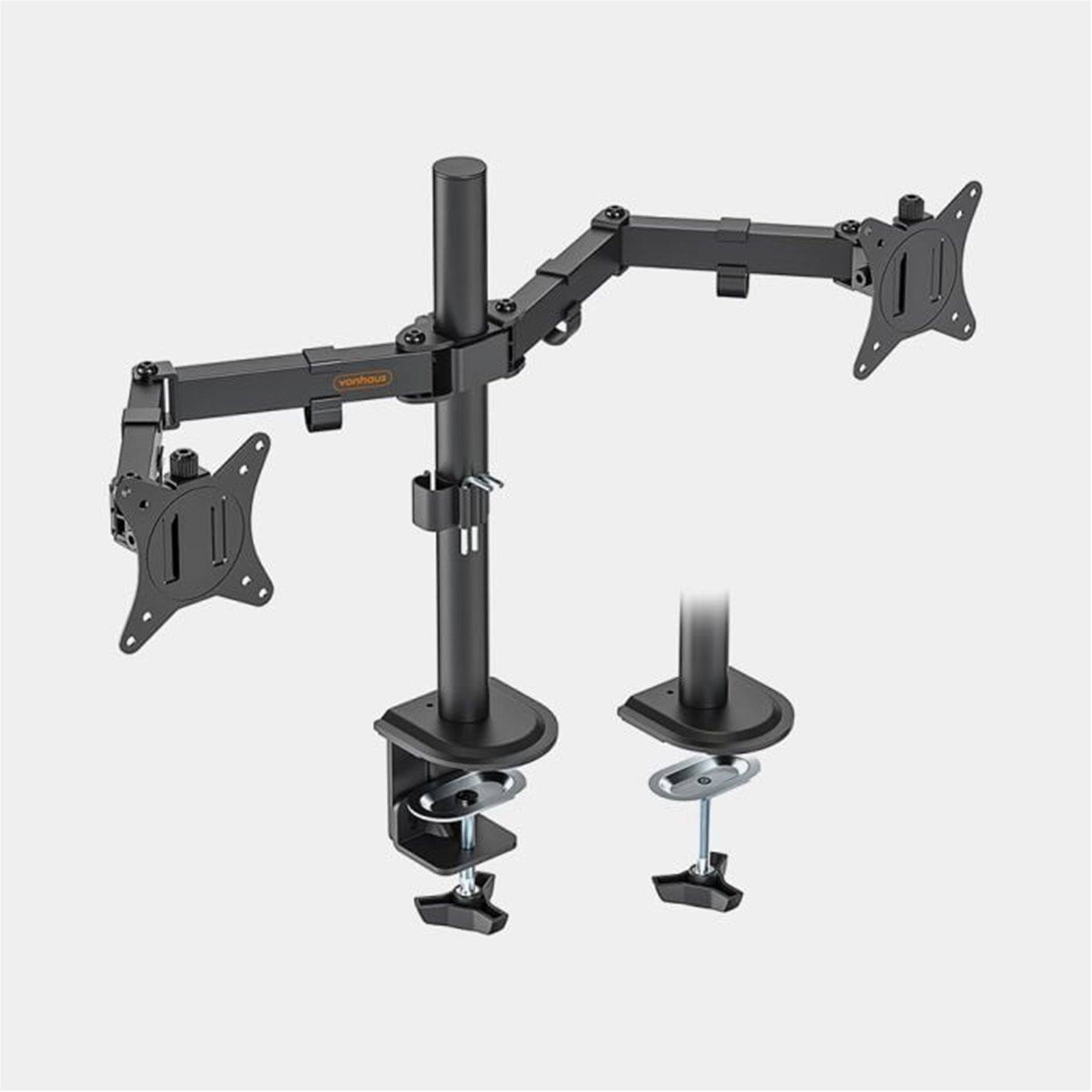 VonHaus Dual Monitor Stand for 13-32 Inch Screens, Twin Monitor Mount with Desk Clamp, Height Adjustable, Easy Assemble Stand with Full Tilt, Rotation & Swivel Arms, VESA 75x75 & 100x100mm