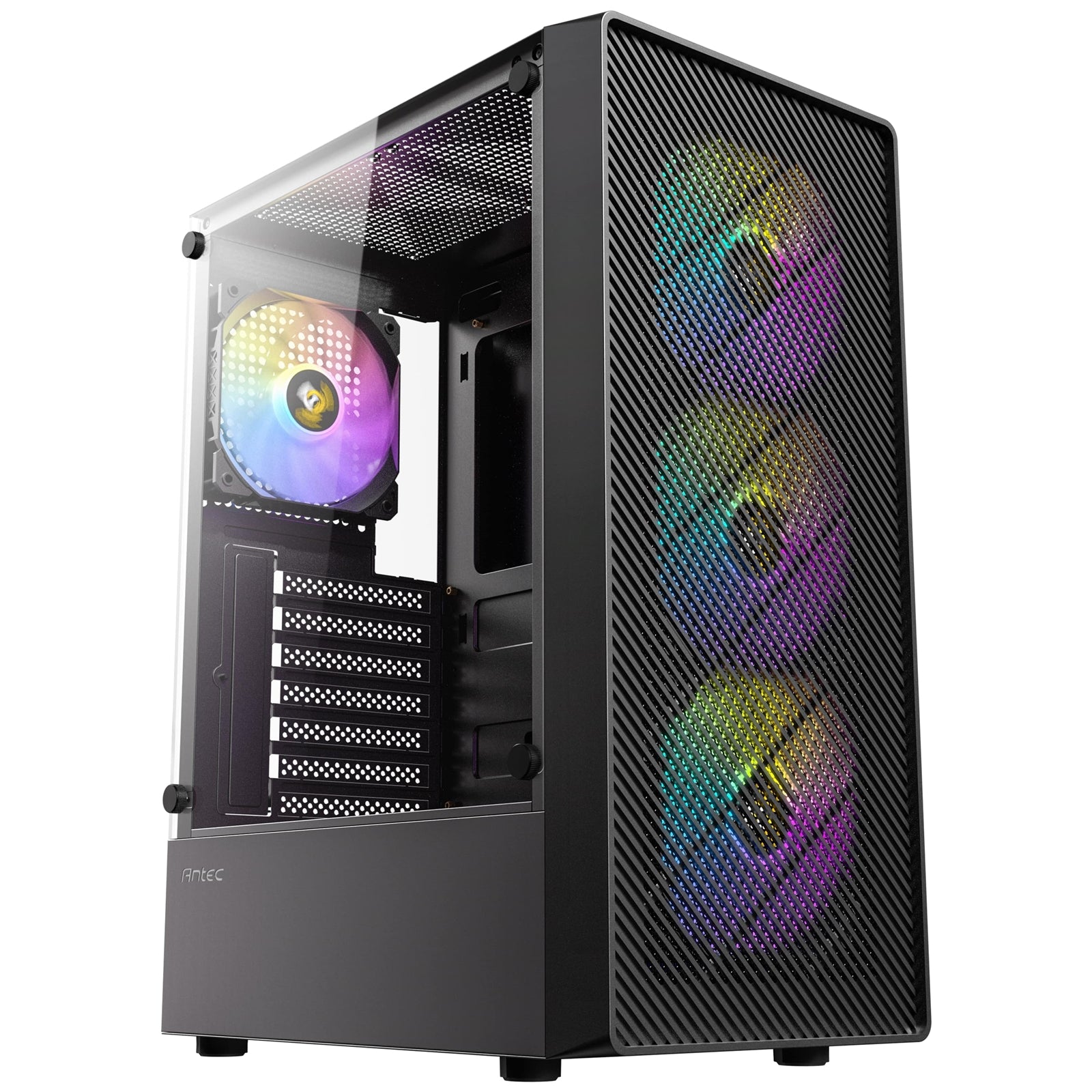 Antec AX26 RGB Elite Mid-Tower Gaming PC Case - Pre-Installed 4 x 120mm Fixed-RGB Fans, Tempered Glass Side Panel, High-Airflow Mesh Front - ATX/Micro-ATX/ITX