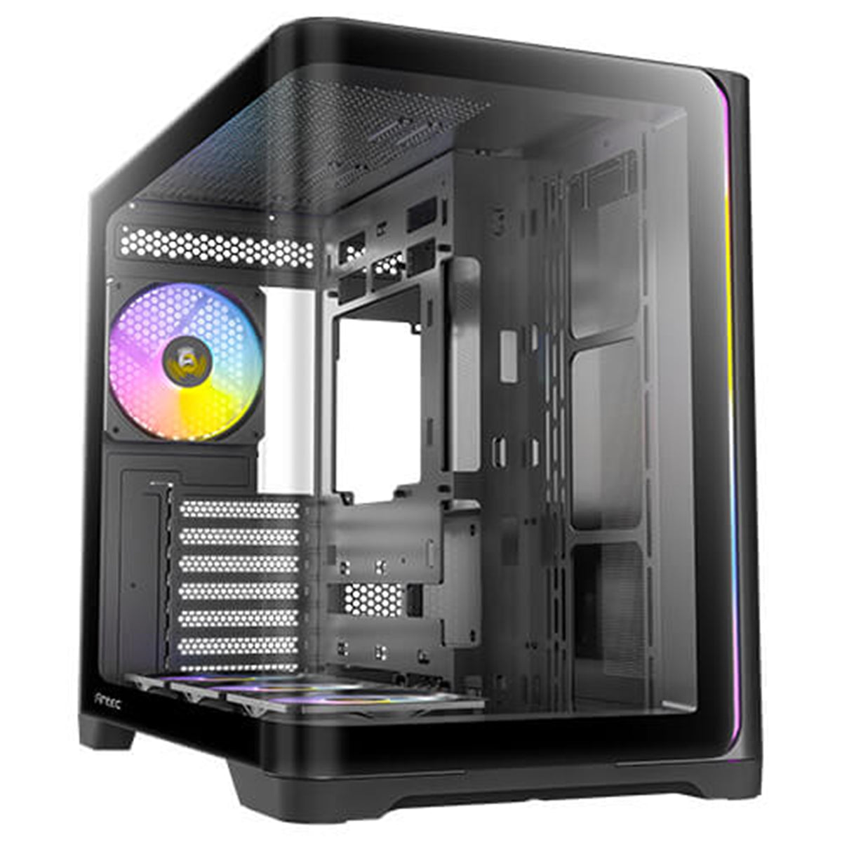 Antec Constellation C5 Curve Gaming Case, 1 x USB Type-C / 2 x USB 3.0, Tempered Glass Front and Side Window Panels, Dual Chamber Design, 4 x Pre-Installed ARGB LED Fans, Micro-ATX, ITX Compatible