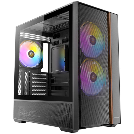Antec FLUX Rear Mid Tower PC Case - Tempered Glass, Steel/Plastic/Wood, 5 PWM Fans, USB-C, ATX/Mirco-ATX/ITX Compatibility