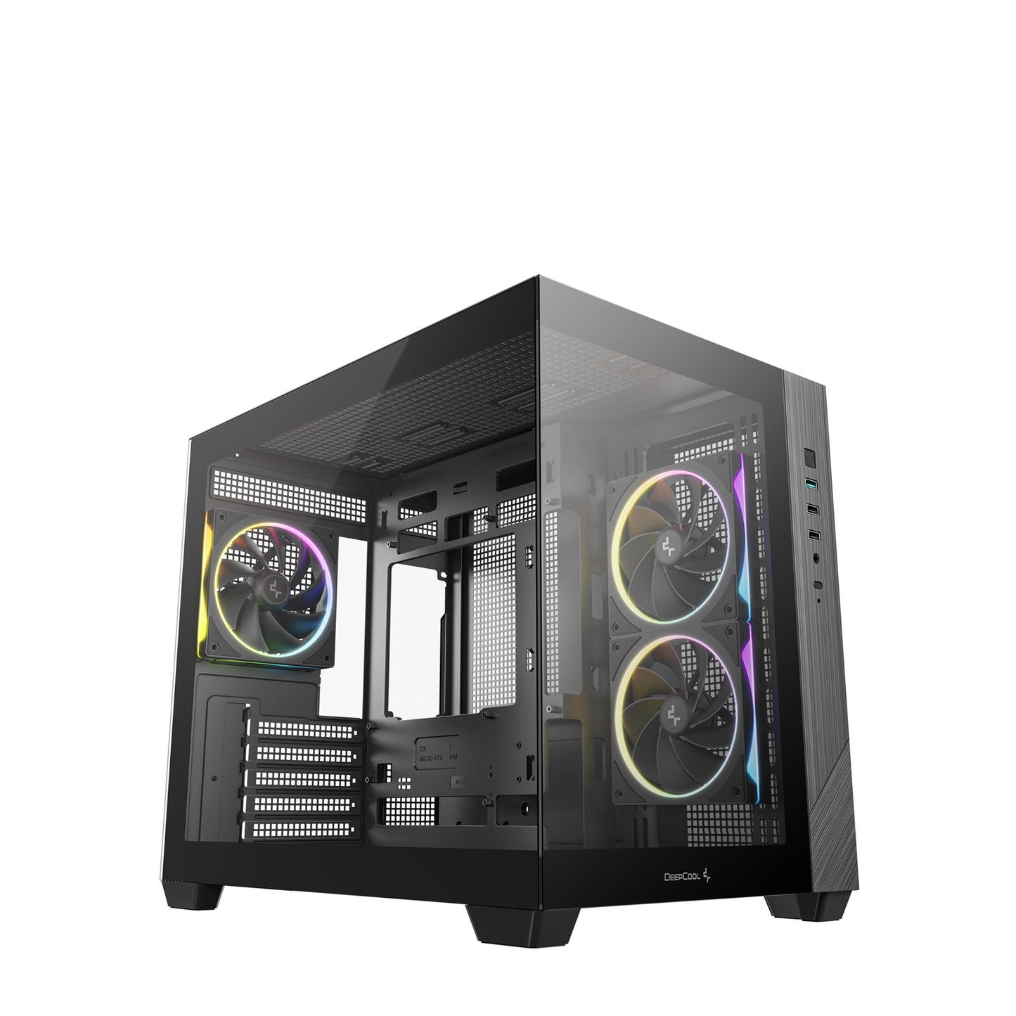 DeepCool CG330 3F ARGB Dual-Chamber Micro-ATX Tower Case, Tempered Glass Panels, 3 x 120mm ARGB Fans, USB 3.0, ITX/Micro-ATX, Black