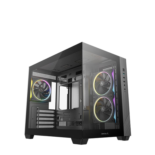 DeepCool CG330 3F ARGB Dual-Chamber Micro-ATX Tower Case, Tempered Glass Panels, 3 x 120mm ARGB Fans, USB 3.0, ITX/Micro-ATX, Black