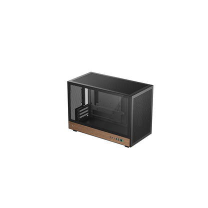 DeepCool CH260 Micro-ATX Mini Tower PC Gaming Case, Wood, Tempered Glass Side Panel USB Type-C High Airflow Supports ATX PSU & RTX GPUs Black
