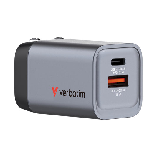 Verbatim (32200) GNC-35 GaN Charger 35W with 1 x USB-C PD 35W / 1 x USB-A QC 3.0 (EU/UK/US)