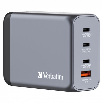 Verbatim (32204) GNC-200 GaN Charger 200W with 2 x USB-C PD 100W / 1 x USB-C PD 65W / 1 x USB QC 3.0 (EU/UK/US)