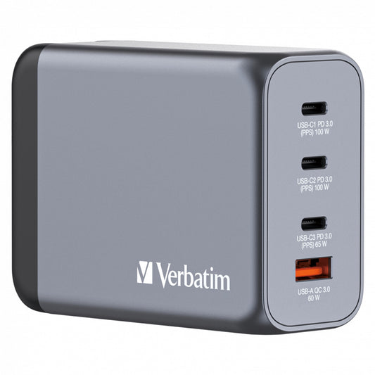Verbatim (32204) GNC-200 GaN Charger 200W with 2 x USB-C PD 100W / 1 x USB-C PD 65W / 1 x USB QC 3.0 (EU/UK/US)