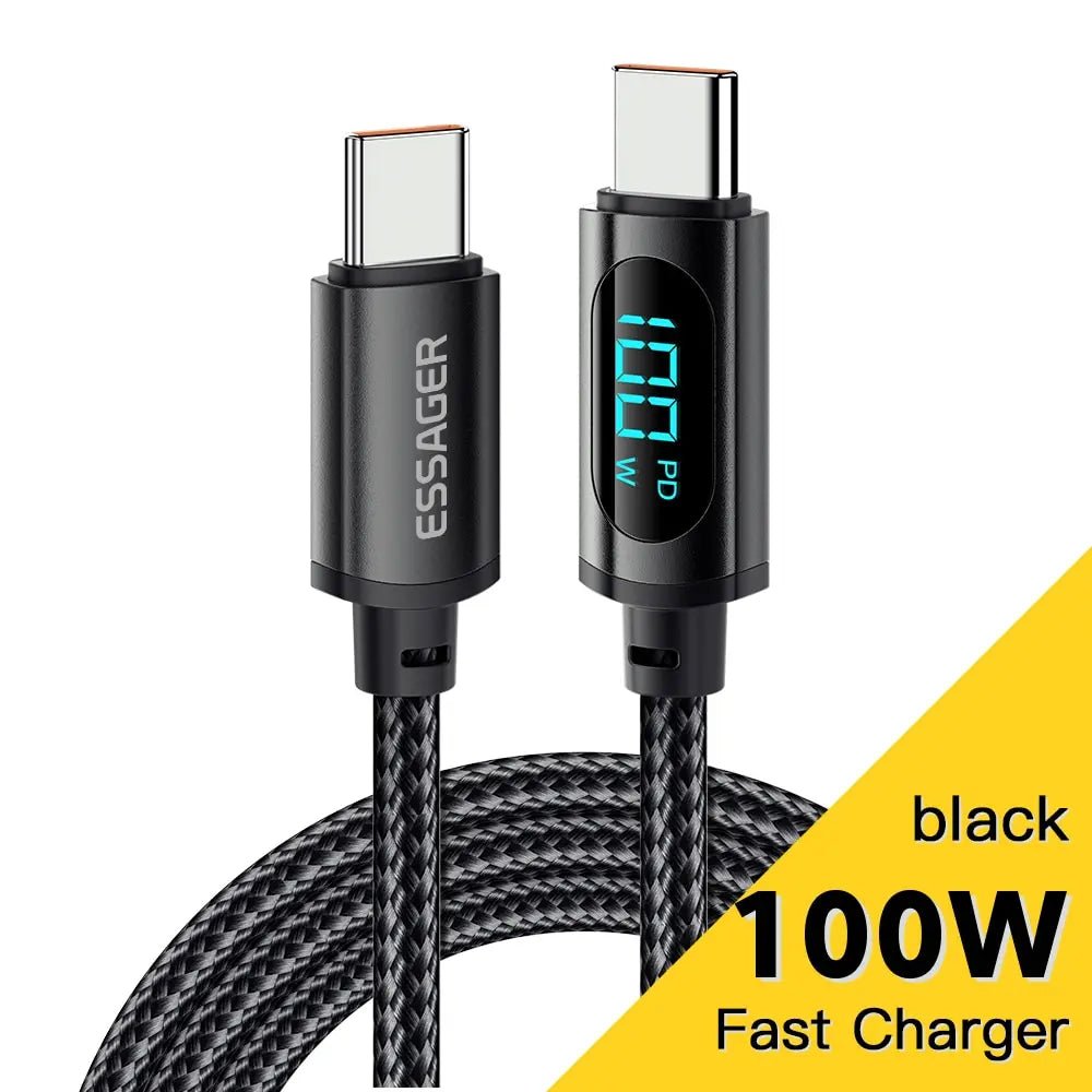 Essager LED Display USB Type C Fast Charging Cable - Mobile Charger - Essager - Lazymart - Black:1m:12000031186599573 - Essager LED Display USB Type C Fast Charging Cable