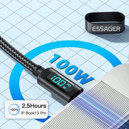 Essager LED Display USB Type C Fast Charging Cable - Mobile Charger - Essager - Lazymart - Black:1m:12000031186599573 - Essager LED Display USB Type C Fast Charging Cable