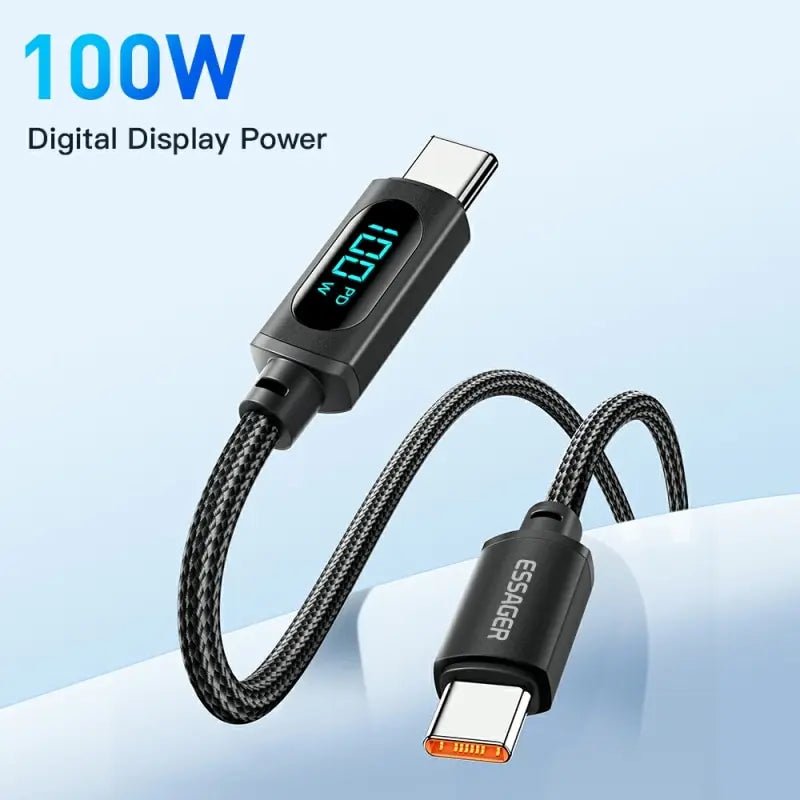 Essager LED Display USB Type C Fast Charging Cable - Mobile Charger - Essager - Lazymart - Black:1m:12000031186599573 - Essager LED Display USB Type C Fast Charging Cable