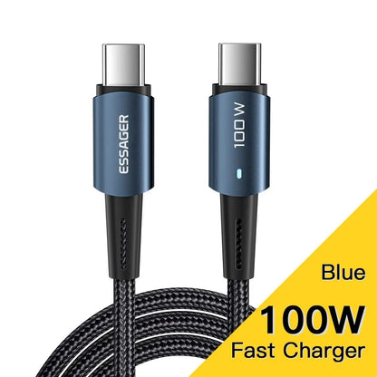 Essager PD 100W Type C to C USB Cable Fast Charger Ultra Fast Charging Cord - Mobile Charger - Essager - Lazymart - Blue:1m:12000029277402024 - Essager PD 100W Type C to C USB Cable Fast Charger Ultra Fast Charging Cord