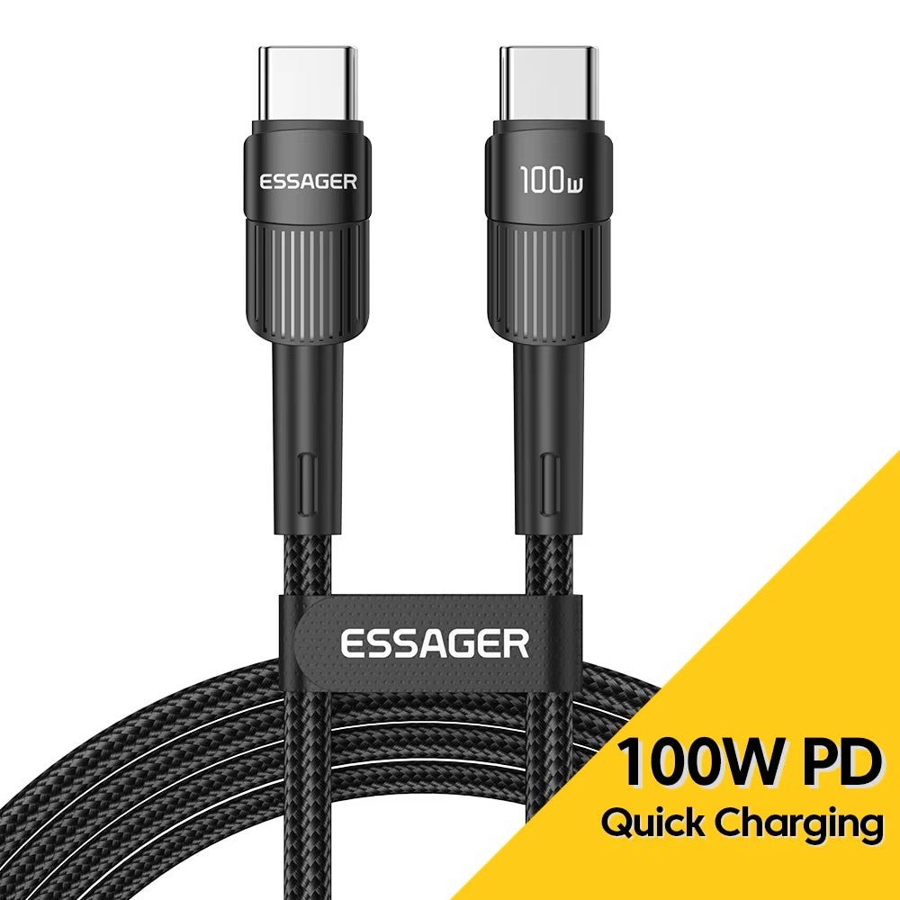 Essager USB - C Cable PD 100W Fast Charging - Mobile Charger - Essager - Lazymart - Black:1m:12000029273905343 - Essager USB - C Cable PD 100W Fast Charging