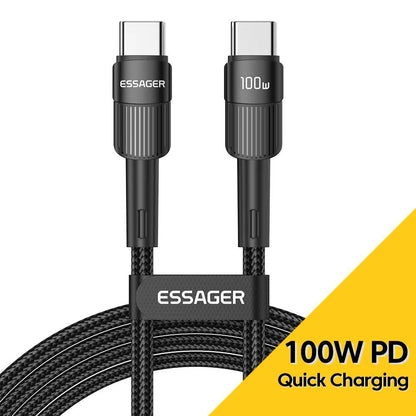 Essager USB - C Cable PD 100W Fast Charging - Mobile Charger - Essager - Lazymart - Black:1m:12000029273905343 - Essager USB - C Cable PD 100W Fast Charging