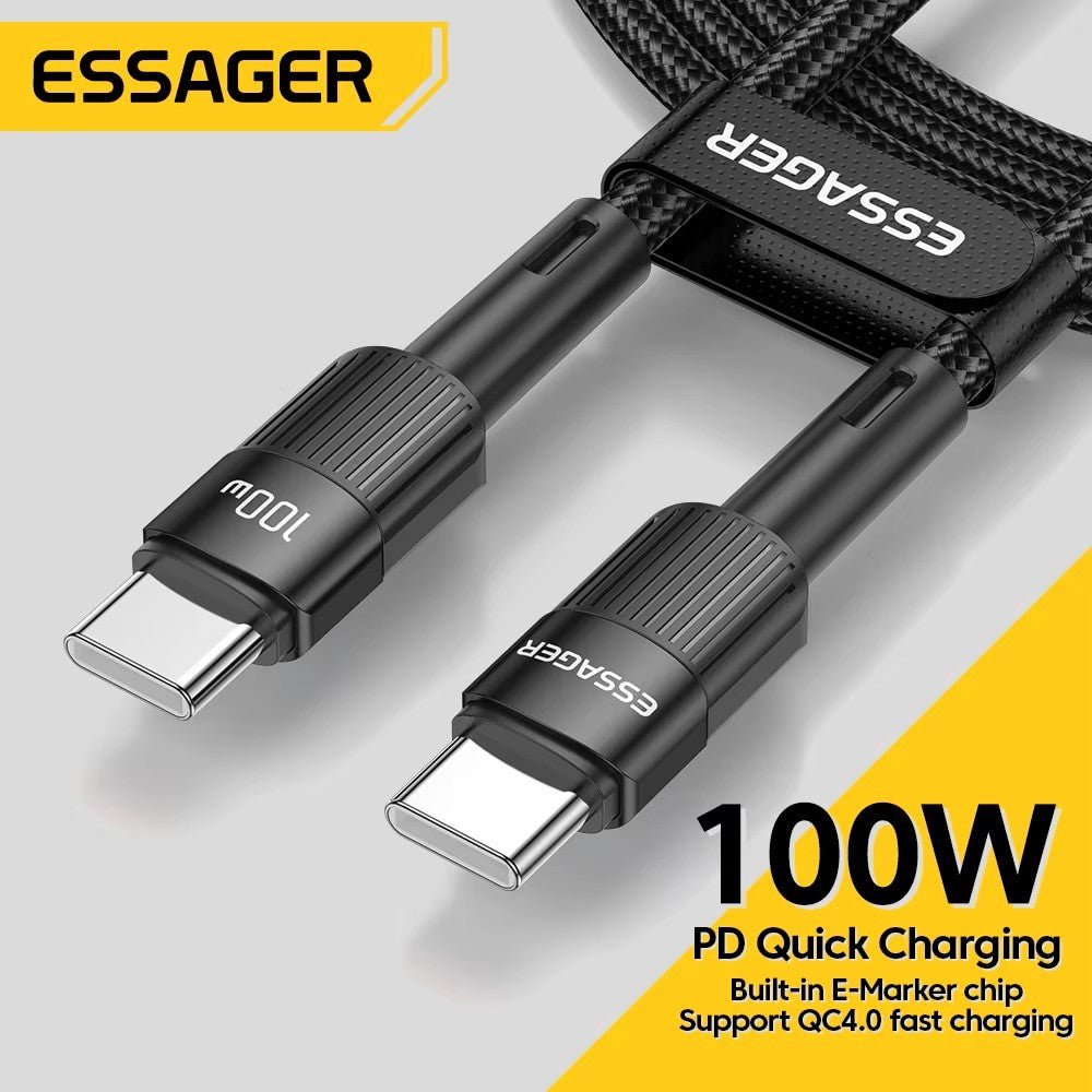 Essager USB - C Cable PD 100W Fast Charging - Mobile Charger - Essager - Lazymart - Black:1m:12000029273905343 - Essager USB - C Cable PD 100W Fast Charging