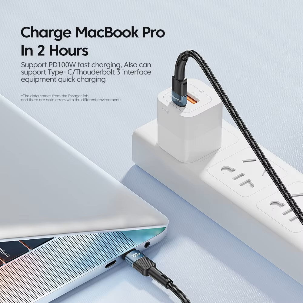 Essager USB - C Cable PD 100W Fast Charging - Mobile Charger - Essager - Lazymart - Black:1m:12000029273905343 - Essager USB - C Cable PD 100W Fast Charging