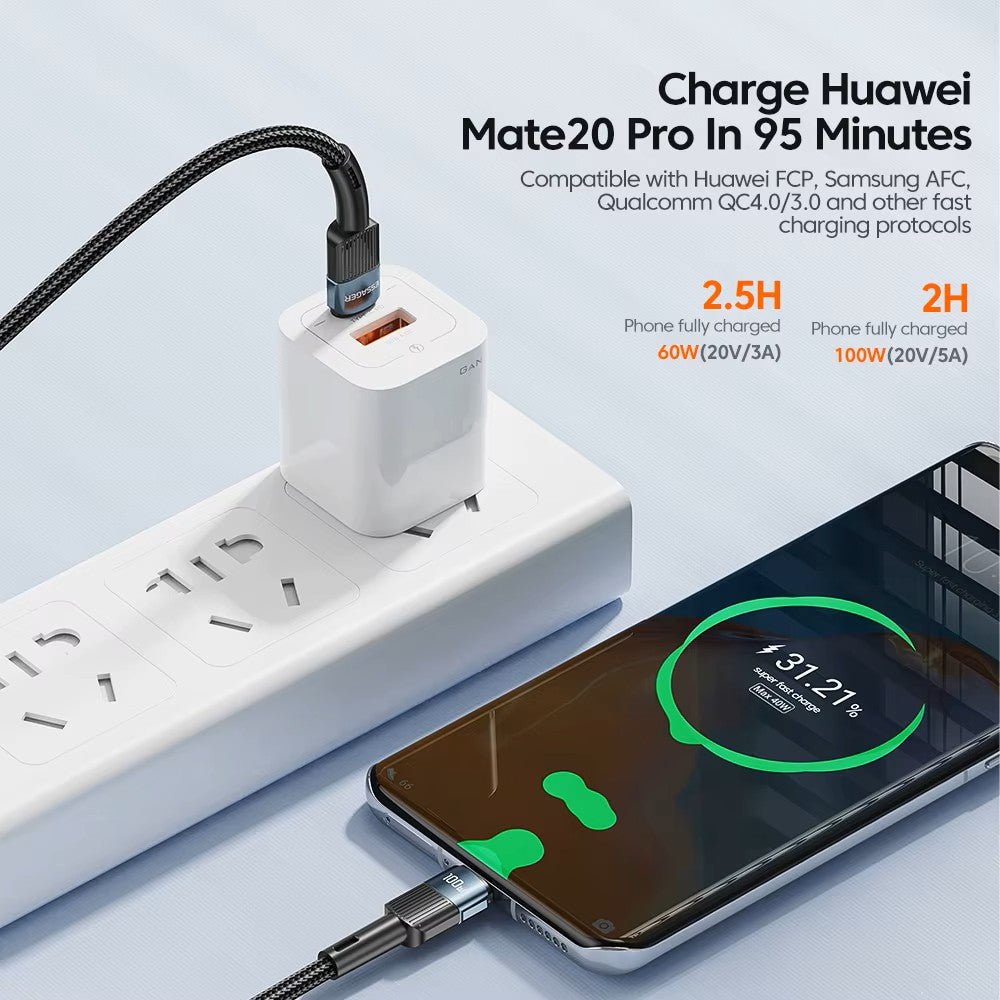 Essager USB - C Cable PD 100W Fast Charging - Mobile Charger - Essager - Lazymart - Black:1m:12000029273905343 - Essager USB - C Cable PD 100W Fast Charging