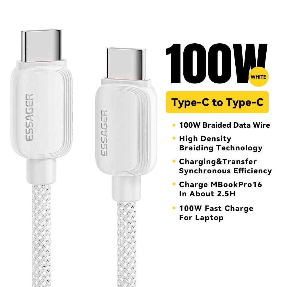 Essager USB Type - C 5A Fast Charging Cable - Mobile Charger - Essager - Lazymart - White:2m:EXCTT1 - WL02 - P - 740697725083 - Essager USB Type - C 5A Fast Charging Cable