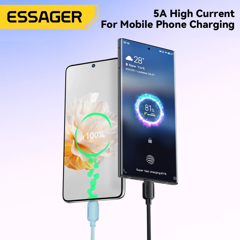 Essager USB Type - C 5A Fast Charging Cable - Mobile Charger - Essager - Lazymart - White:2m:EXCTT1 - WL02 - P - 740697725083 - Essager USB Type - C 5A Fast Charging Cable