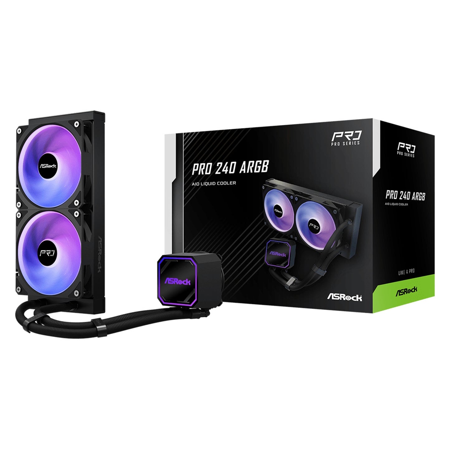 ASRock Pro 240 ARGB AIO Liquid CPU Cooler, 240mm Radiator, Dual 120mm PWM Fans, Addressable RGB, Intel LGA1700/1851 & AMD AM5/AM4 Compatible